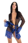 Dámské transparentní kimono černé s modrou krajkou 3203 - foto 1