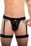 Men's Leopard Print Suspender Thong Black 7483 - foto 2