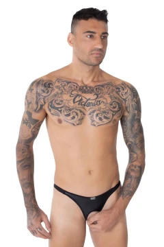 Pánske tanga z imitácie kože čierne 6753