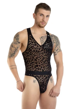 Pánske leopardie body tanga čierne 7478