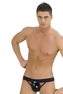 Pánska lesklá jockstrap čierna 7013