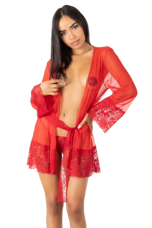 Dámske krajkové kimono červené 3236