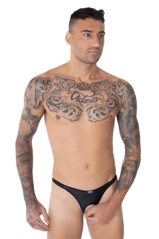 Pánská tanga z imitace kůže černá 6753