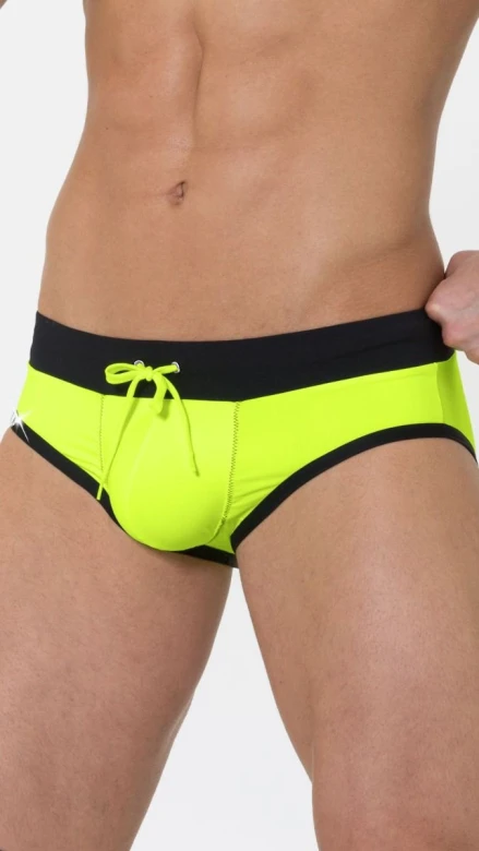 Pánske reflexné žluto-zelené plavky push-up slip 7225