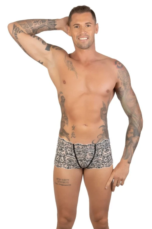 Pánske krajkové boxerky krémovo-čierne 7443